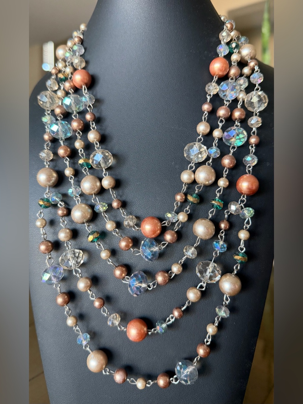 5 strand Y2K glass beaded necklace